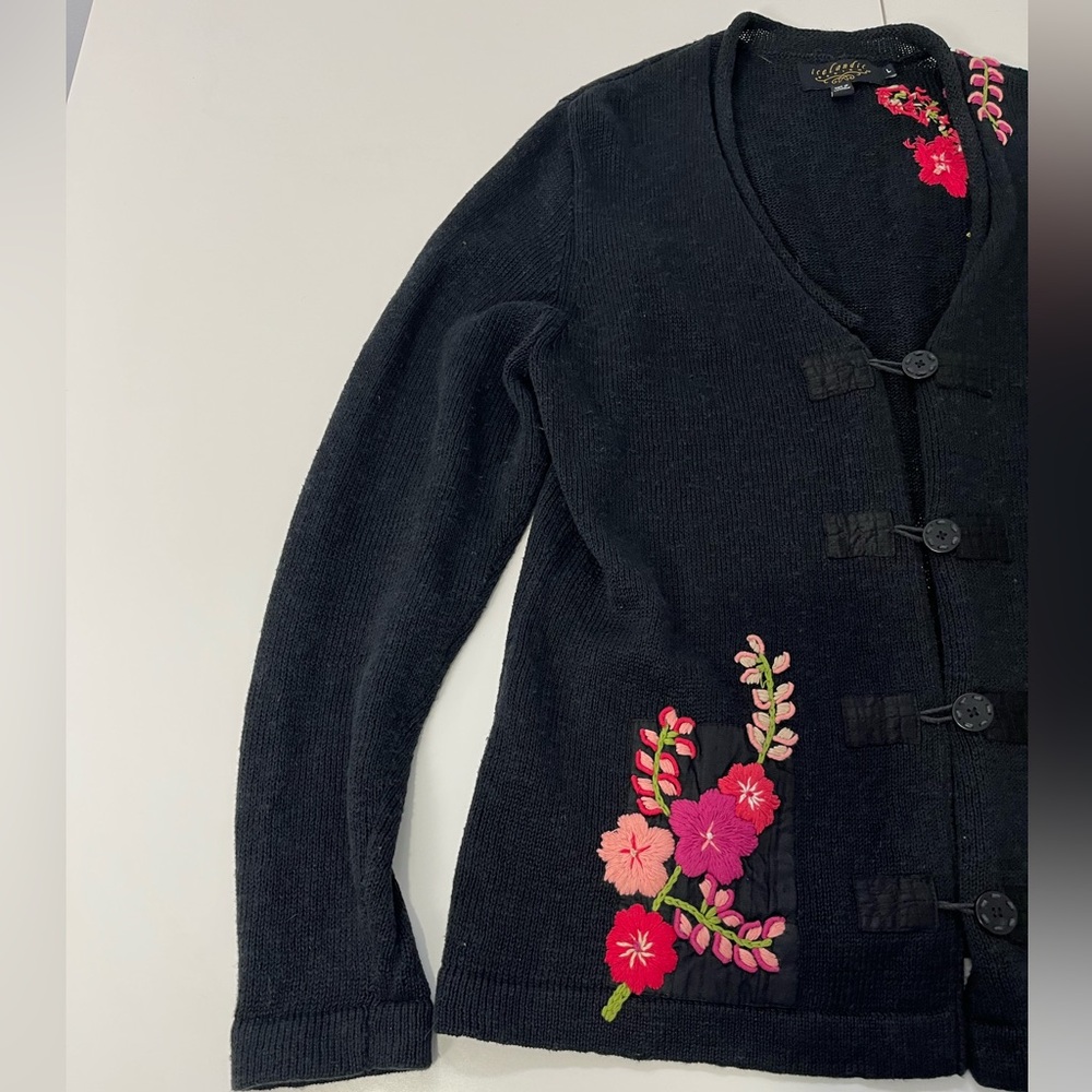 Vintage Icelandic Design Linen Cotton Embroidered Floral Cardigan Sweater Large - Picture 3 of 14